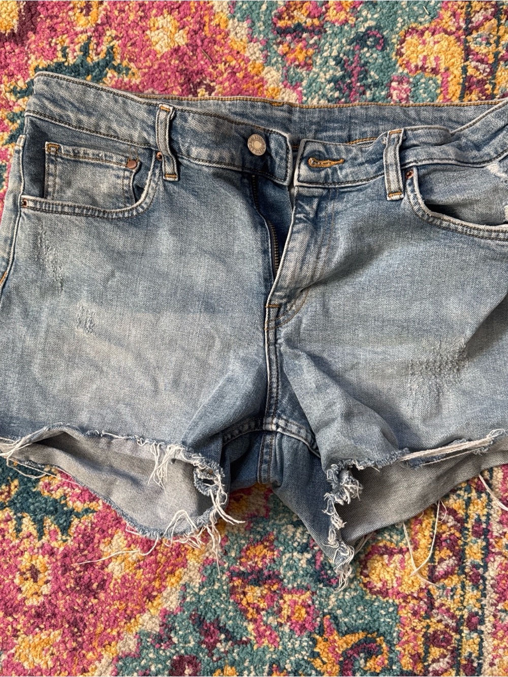 H&M Light Wash Distressed Denim Shorts - Women's Light Blue Jean Shorts